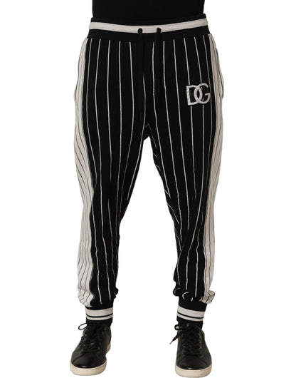 Jogger Sweatpants by Dolce & Gabbana for men in cotton black, white, pinstripe & striped features a athletic with a and long, showcasing athletic for a sophisticated performance look.