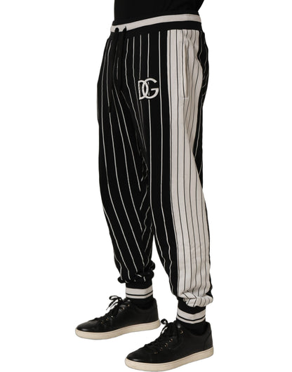 Jogger Sweatpants by Dolce & Gabbana for men in cotton black, white, pinstripe & striped features an dynamic with long, , and functional for an dynamic silhouette.