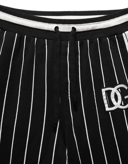 Jogger Sweatpants by Dolce & Gabbana for men in cotton black, white, pinstripe & striped features an dynamic with long, , and functional for an dynamic silhouette.