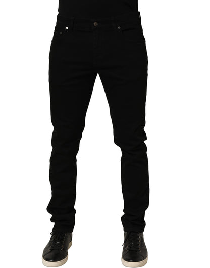 Jeans by Dolce & Gabbana for men in stretch denim cotton black & signature presents a tailored silhouette, showcasing a tailored skinny and long cut with a refined for a truly tailored aesthetic.