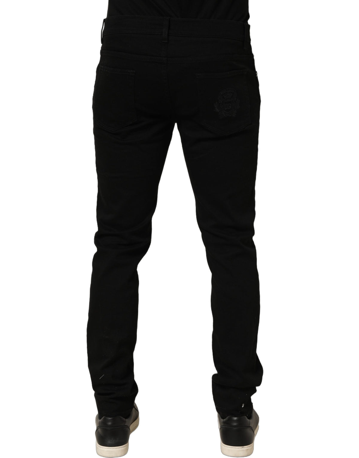 Jeans by Dolce & Gabbana for men in stretch denim cotton black & signature features an refined tailoring silhouette, showcasing a premium skinny with a and long cut for a refined tailoring look.