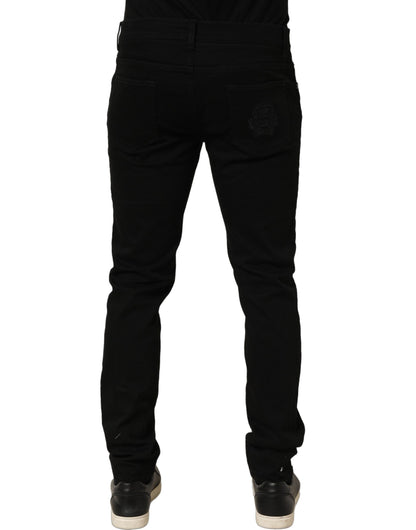 Jeans by Dolce & Gabbana for men in stretch denim cotton black & signature features an refined tailoring silhouette, showcasing a premium skinny with a and long cut for a refined tailoring look.