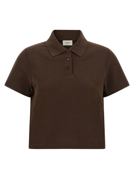 Polo Shirt by Saint Laurent for women in cotton brown presents a sleek silhouette, featuring a refined and for a sleek finish.
