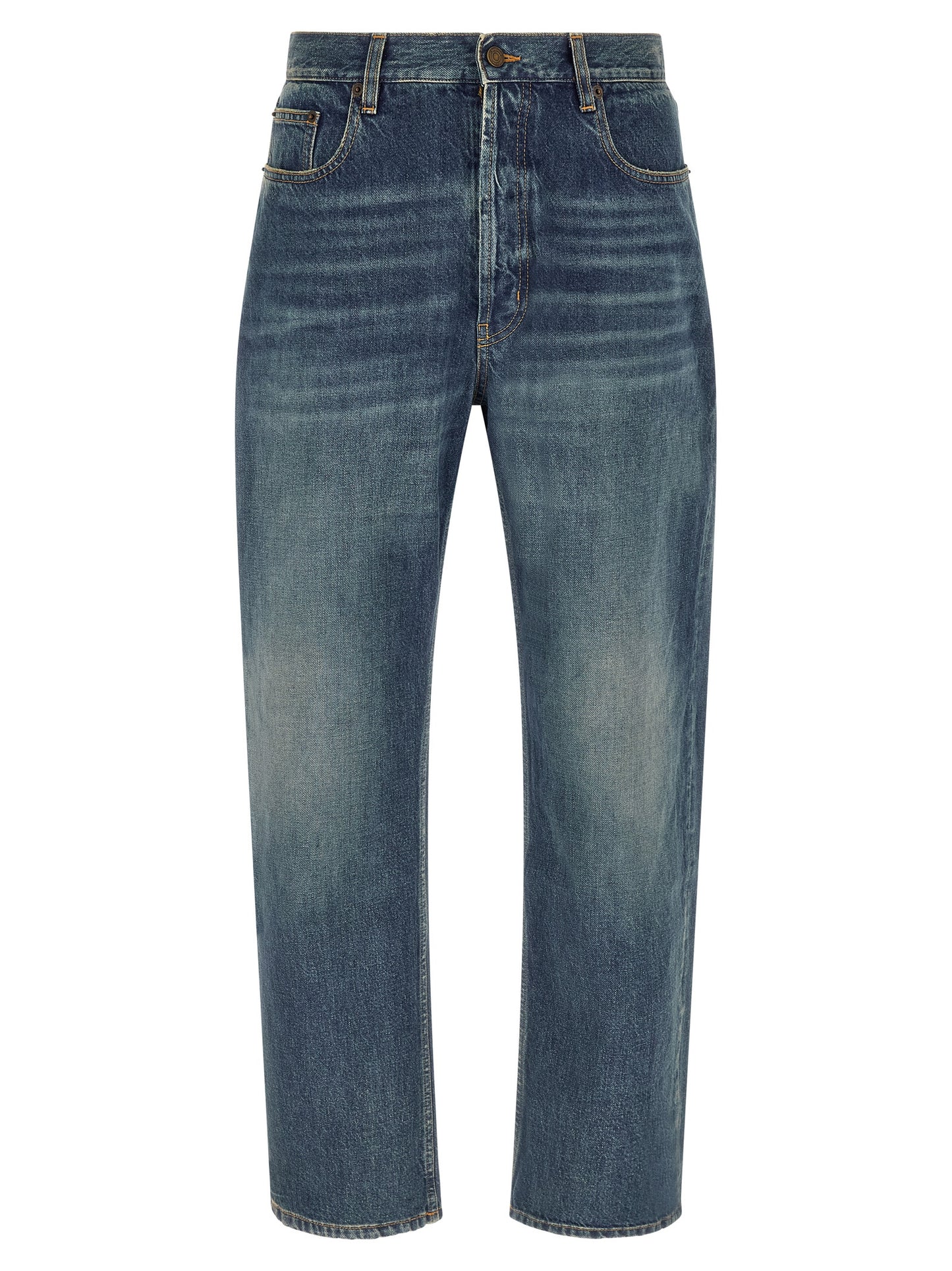 Saint Laurent Blue Cotton Straight-Leg Jeans