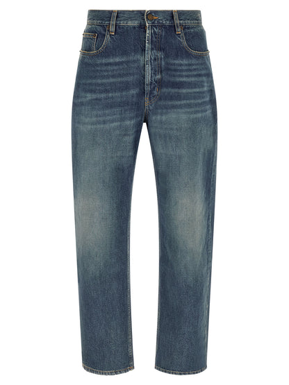 Saint Laurent Blue Cotton Straight-Leg Jeans