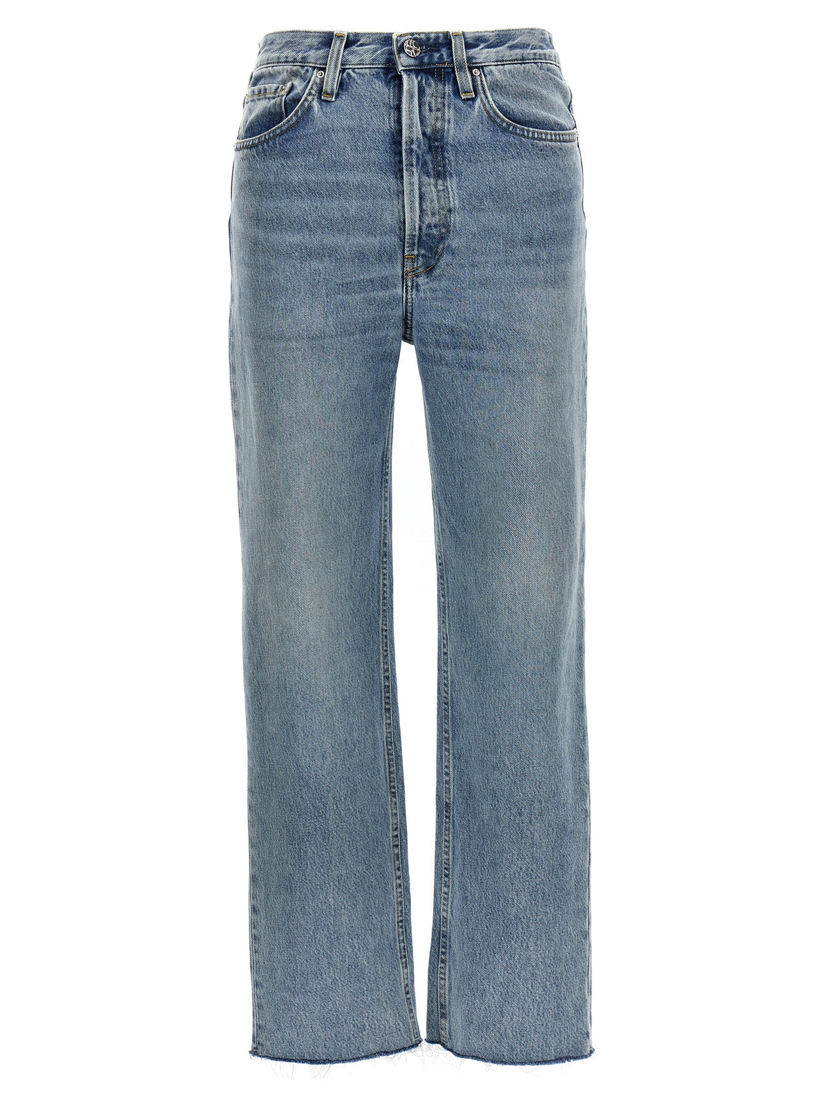 Jeans by TOTEME for women in cotton denim light-blue presents a tailored silhouette, showcasing a tailored straight-leg and long cut with a refined high rise for a truly tailored aesthetic.