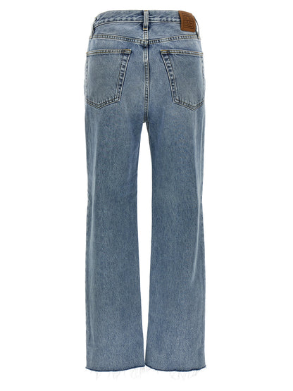 Jeans by TOTEME for women in cotton denim light-blue features a polished silhouette with a polished straight-leg, reaching a polished long and finished with a polished high rise.