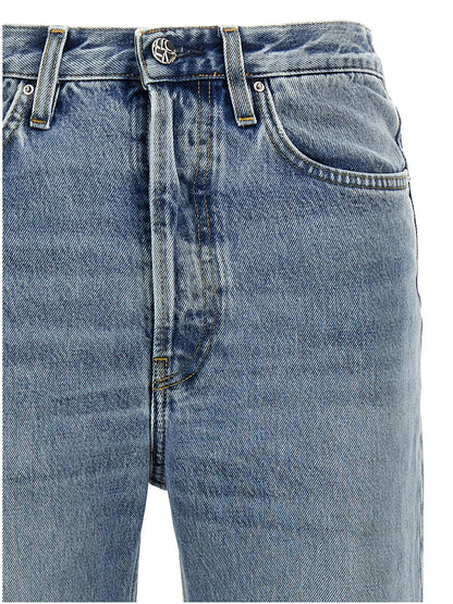 Jeans by TOTEME for women in cotton denim light-blue features an sophisticated high rise and straight-leg with a precise long, creating a sophisticated and sophisticated silhouette.