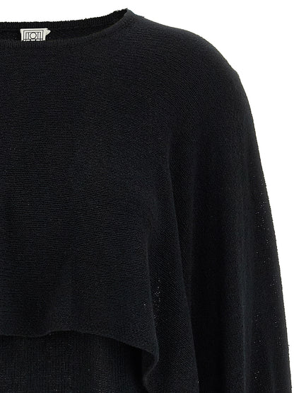 Cardigan by TOTEME for women in silk black features an crisp silhouette, showcasing a sophisticated crew neckline and detail for a truly crisp finish.