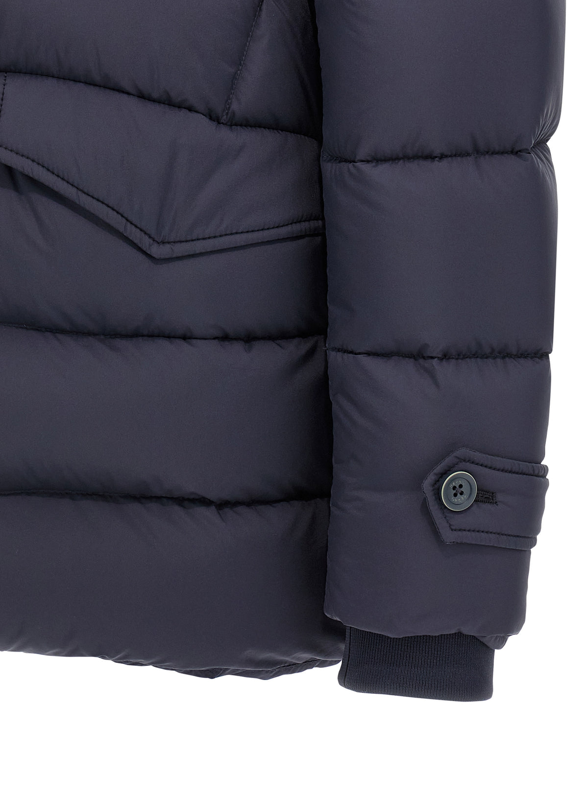 Hooded Puffer Jacket by Herno for men in nylon & goose-down blue features an on trend silhouette, showcasing refined water-resistant, hooded & insulated and a sophisticated wrap hooded neckline for a truly on trend finish.
