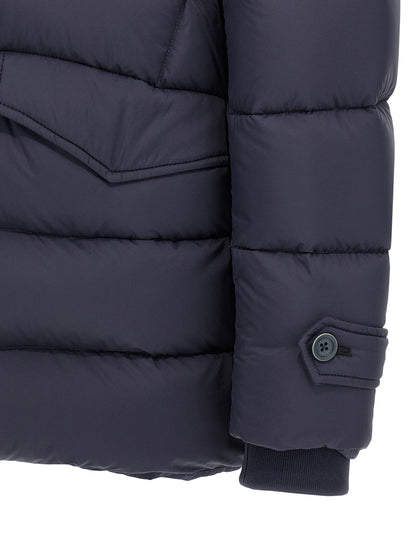 Hooded Puffer Jacket by Herno for men in nylon & goose-down blue features an on trend silhouette, showcasing refined water-resistant, hooded & insulated and a sophisticated wrap hooded neckline for a truly on trend finish.