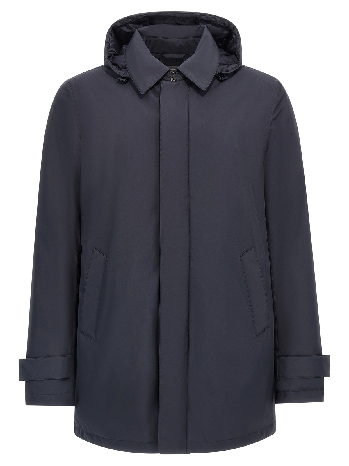 Hooded Parka by Herno for men in polyester nylon & goose-down blue features a stylish silhouette, meticulously detailed with a sophisticated hooded shirt-collar neckline and functional water-resistant, windproof, hooded & insulated for a stylish finish.