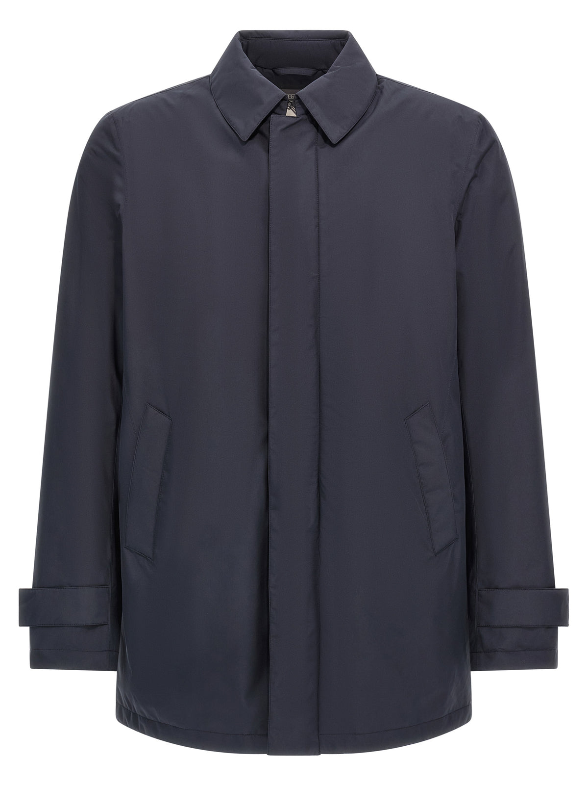 Hooded Parka by Herno for men in polyester nylon & goose-down blue, presenting a cosy silhouette with distinctive water-resistant, windproof, hooded & insulated and a refined hooded shirt-collar neckline.