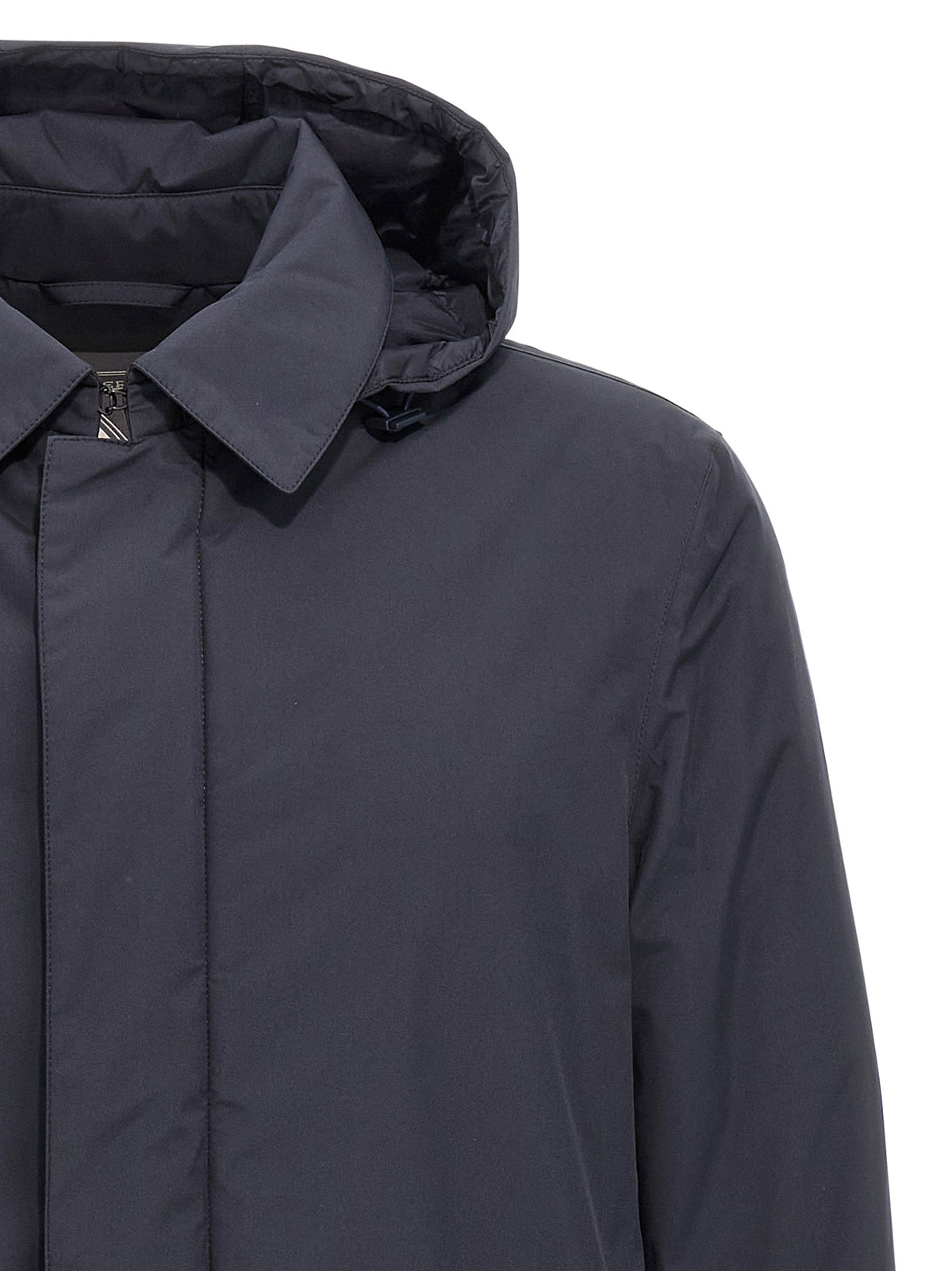 Hooded Parka by Herno for men in polyester nylon & goose-down blue features a modern silhouette, showcasing a sophisticated hooded shirt-collar neckline and premium water-resistant, windproof, hooded & insulated for a truly modern finish.