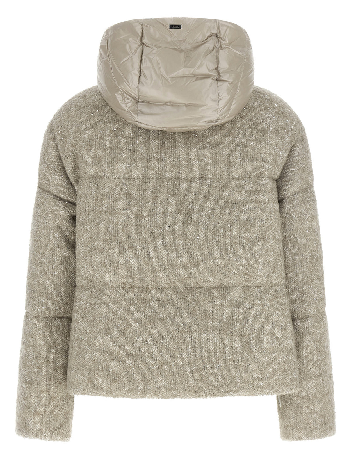 Hooded Overcoat by Herno for women in polyester viscose sequins & alpaca wool beige showcases a enveloping silhouette, detailed with distinctive hooded & insulated and a enveloping hooded neckline.