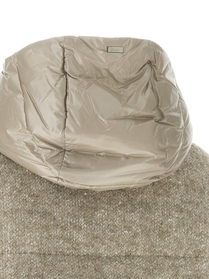 Hooded Overcoat by Herno for women in polyester viscose sequins & alpaca wool beige features an satoral silhouette, showcasing a sophisticated and satoral hooded & insulated for a premium, timeless look.