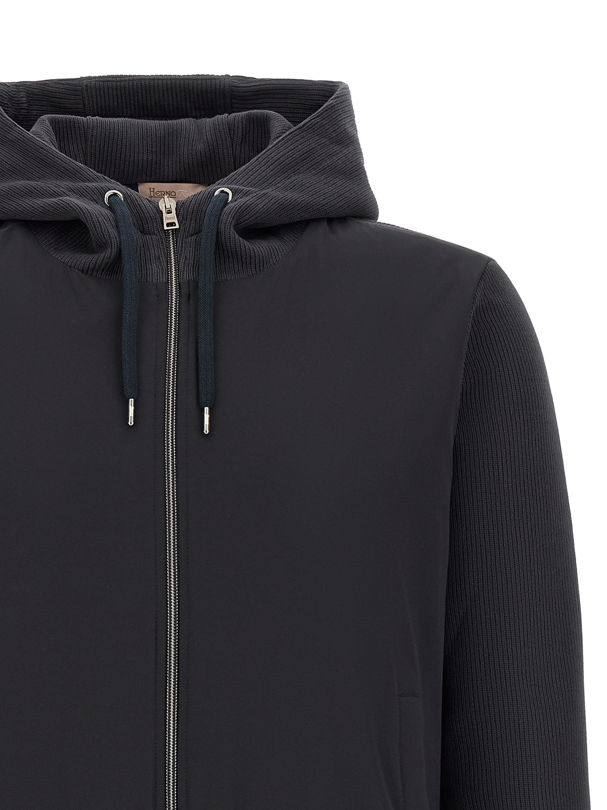 Hooded Windbreaker Jacket by Herno for men in cotton blue features an perennial silhouette with a refined hooded neckline and perennial pockets, hooded & windproof for a sophisticated weather-resistant look.