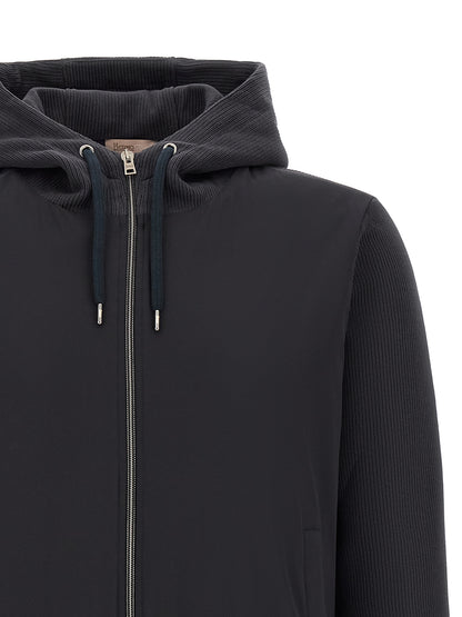 Hooded Windbreaker Jacket by Herno for men in cotton blue features an perennial silhouette with a refined hooded neckline and perennial pockets, hooded & windproof for a sophisticated weather-resistant look.