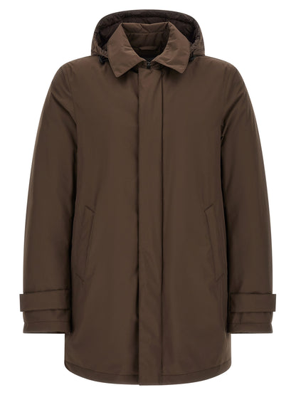 Hooded Parka by Herno for men in polyester brown, presenting a cosy silhouette with distinctive pockets & hooded and a refined hooded neckline.