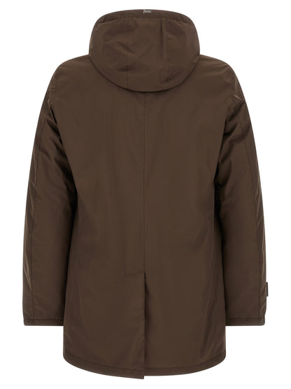 Hooded Parka by Herno for men in polyester brown features a modern silhouette, showcasing a sophisticated hooded neckline and premium pockets & hooded for a truly modern finish.