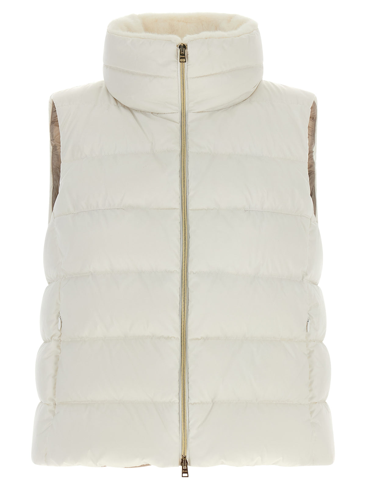 Vest by Herno for women in polyester satin gold, white & signature features an contemporary silhouette, showcasing refined pockets & insulated and a contemporary for a sophisticated layered look.