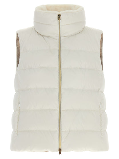 Vest by Herno for women in polyester satin gold, white & signature features an contemporary silhouette, showcasing refined pockets & insulated and a contemporary for a sophisticated layered look.