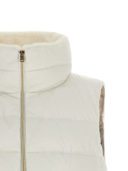 Vest by Herno for women in polyester satin gold, white & signature features a enviable silhouette, elegantly detailed with a enviable and functional pockets & insulated for a enviable finish.