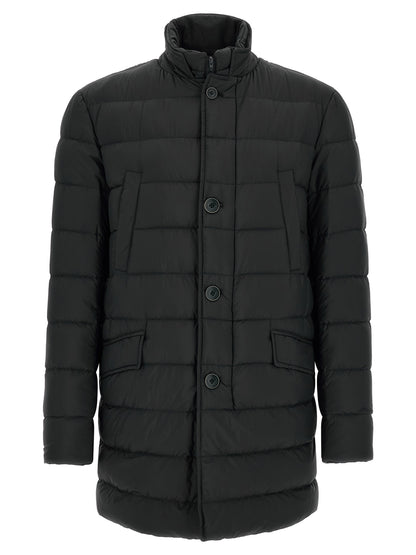 Puffer Jacket by Herno for men in nylon black presents a effortlessly chic silhouette, showcasing a sophisticated high-neck neckline and premium water-resistant, windproof & insulated for a truly effortlessly chic finish.