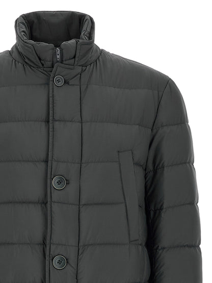 Puffer Jacket by Herno for men in nylon gray presents a effortlessly chic silhouette, showcasing a sophisticated high-neck neckline and premium water-resistant, windproof, pockets & insulated for a truly effortlessly chic finish.