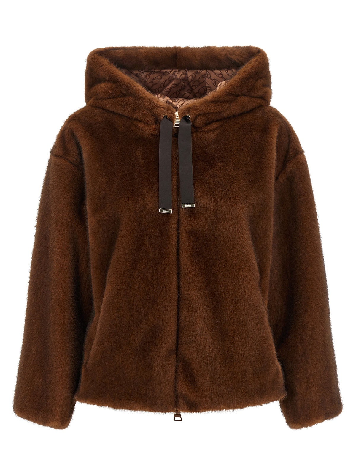 Hooded Bomber Jacket by Herno for women in polyester & fur black, brown, gold, patterned & monogram features an contemporary silhouette, showcasing a sophisticated hooded neckline and contemporary hooded for a truly refined look.