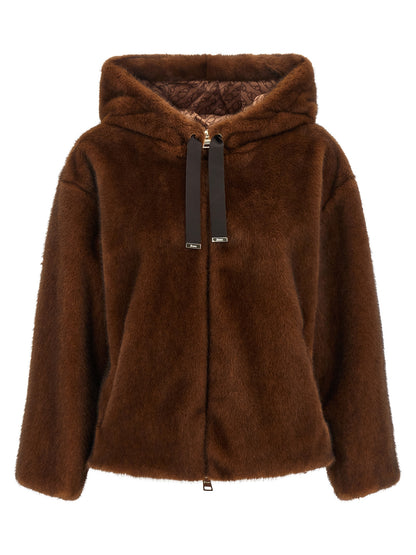 Hooded Bomber Jacket by Herno for women in polyester & fur black, brown, gold, patterned & monogram features an contemporary silhouette, showcasing a sophisticated hooded neckline and contemporary hooded for a truly refined look.
