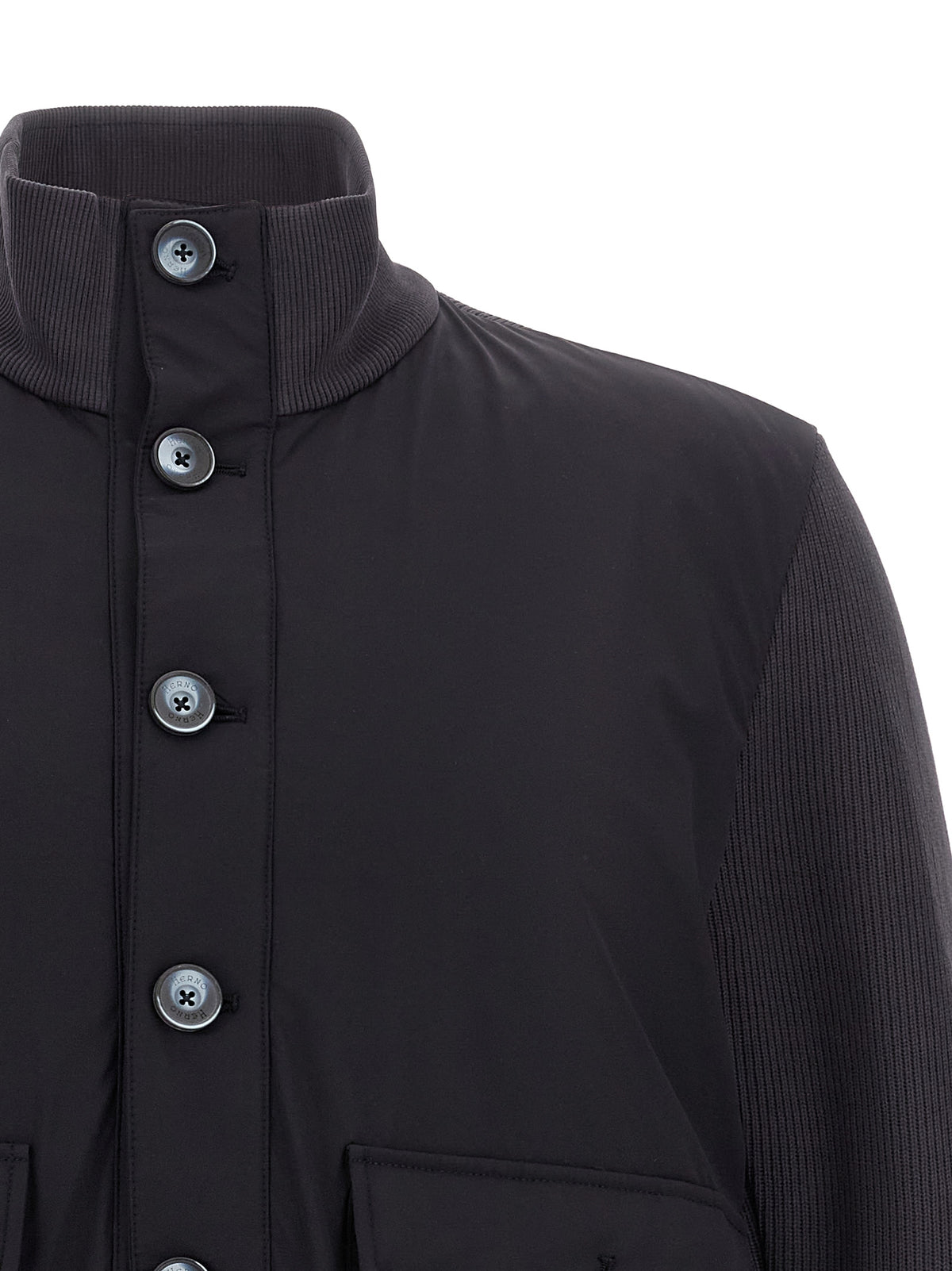Jacket by Herno for men in nylon & cotton blue & signature showcases a contemporary silhouette, detailed with a contemporary and premium pockets for a sophisticated finish.