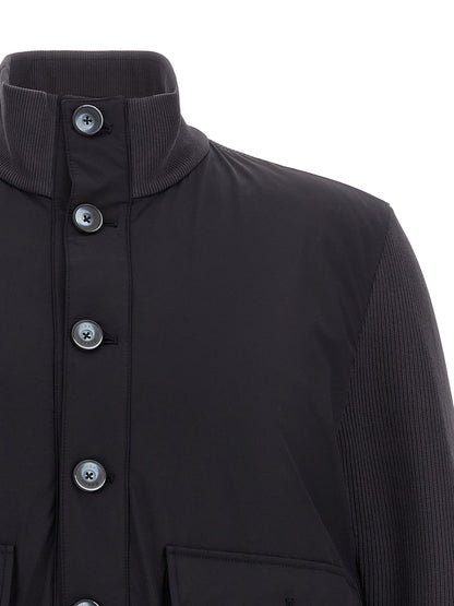 Jacket by Herno for men in nylon & cotton blue & signature showcases a contemporary silhouette, detailed with a contemporary and premium pockets for a sophisticated finish.