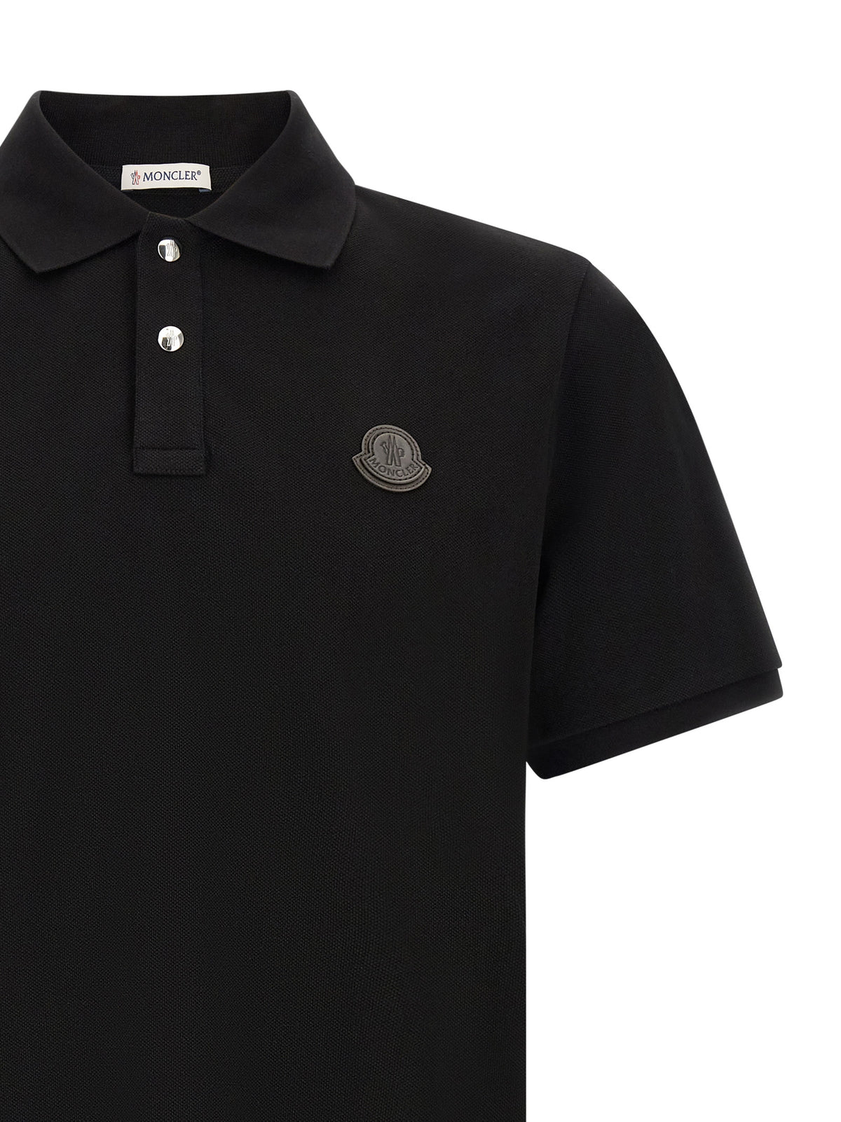 Polo Shirt by Moncler for men in leather & cotton black presents a sleek silhouette, featuring a refined and for a sleek finish.