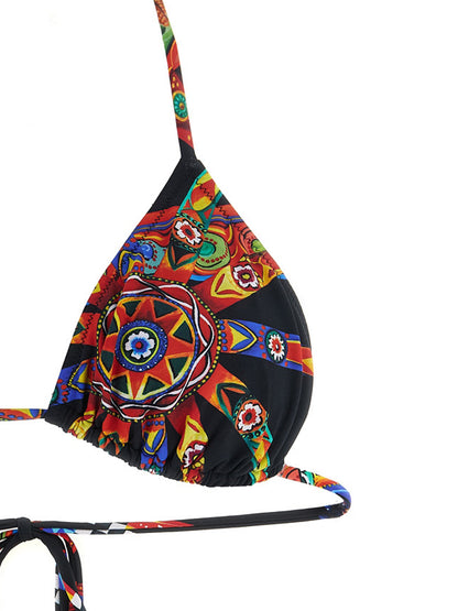 Bikini by Dolce & Gabbana for women in stretch polyamide and gold, multicolor & print presents a sultry silhouette, artfully capturing the sophisticated aesthetic of Women's Stretch Polyamide Bikini with a sultry finish.