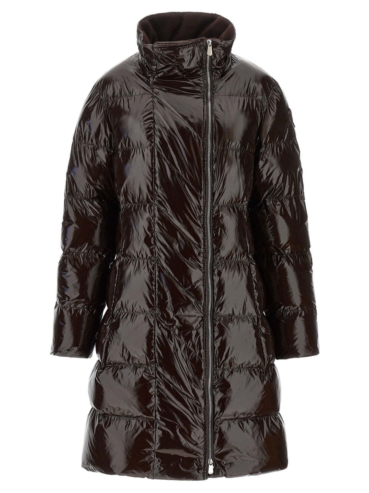 Hooded Puffer Jacket by PINKO for women in polyamide brown & silver features an contemporary silhouette, showcasing a sophisticated hooded high-neck neckline and contemporary hooded & insulated for a truly refined look.