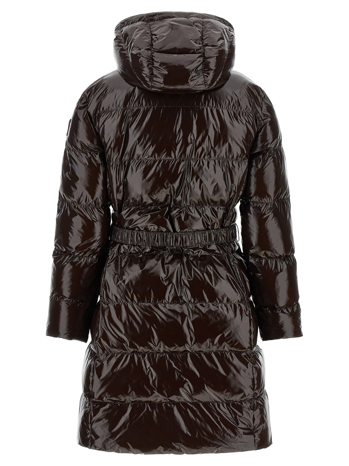 Hooded Puffer Jacket by PINKO for women in polyamide brown & silver features an on trend silhouette, showcasing refined hooded & insulated and a sophisticated hooded high-neck neckline for a truly on trend finish.