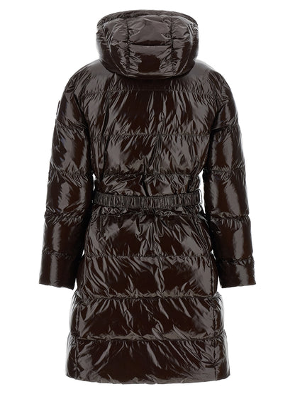 Hooded Puffer Jacket by PINKO for women in polyamide brown & silver features an on trend silhouette, showcasing refined hooded & insulated and a sophisticated hooded high-neck neckline for a truly on trend finish.
