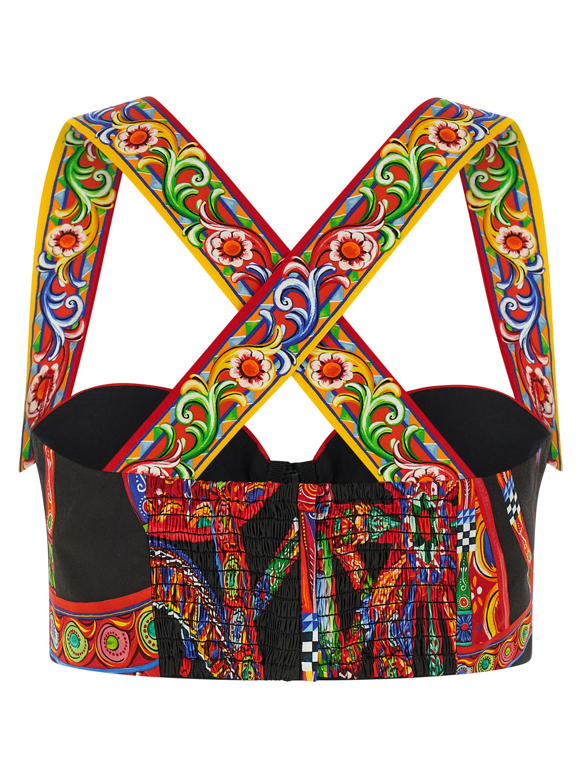 Blouse by Dolce & Gabbana for women in cotton black, multicolor & print showcases a sleek silhouette, elegantly detailed with a sleek sweetheart neckline and for a sleek finish.