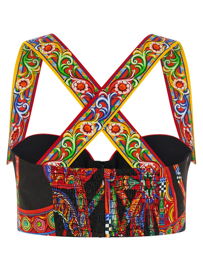 Blouse by Dolce & Gabbana for women in cotton black, multicolor & print showcases a sleek silhouette, elegantly detailed with a sleek sweetheart neckline and for a sleek finish.