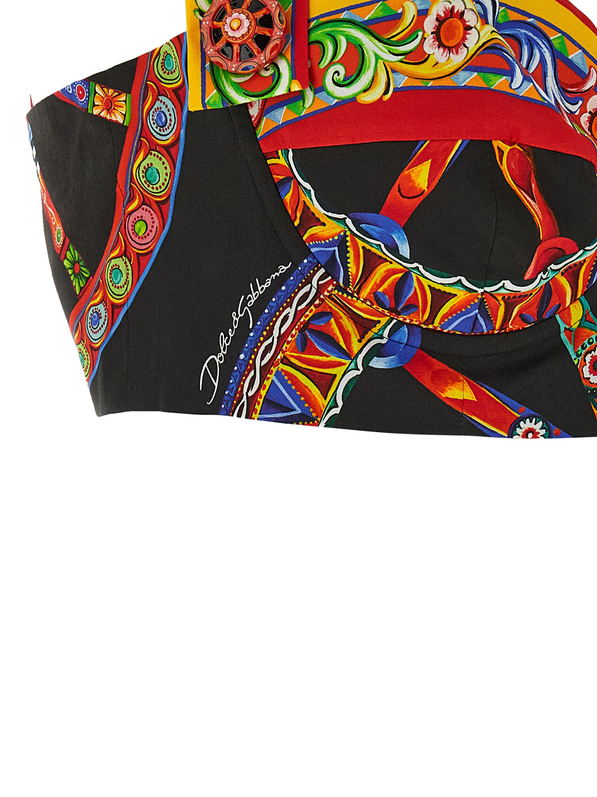 Blouse by Dolce & Gabbana for women in cotton black, multicolor & print showcases a sharp silhouette, elegantly detailed with a sharp and sharp .