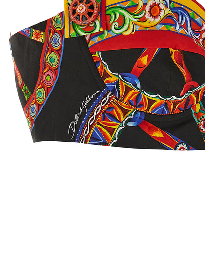 Blouse by Dolce & Gabbana for women in cotton black, multicolor & print showcases a sharp silhouette, elegantly detailed with a sharp and sharp .