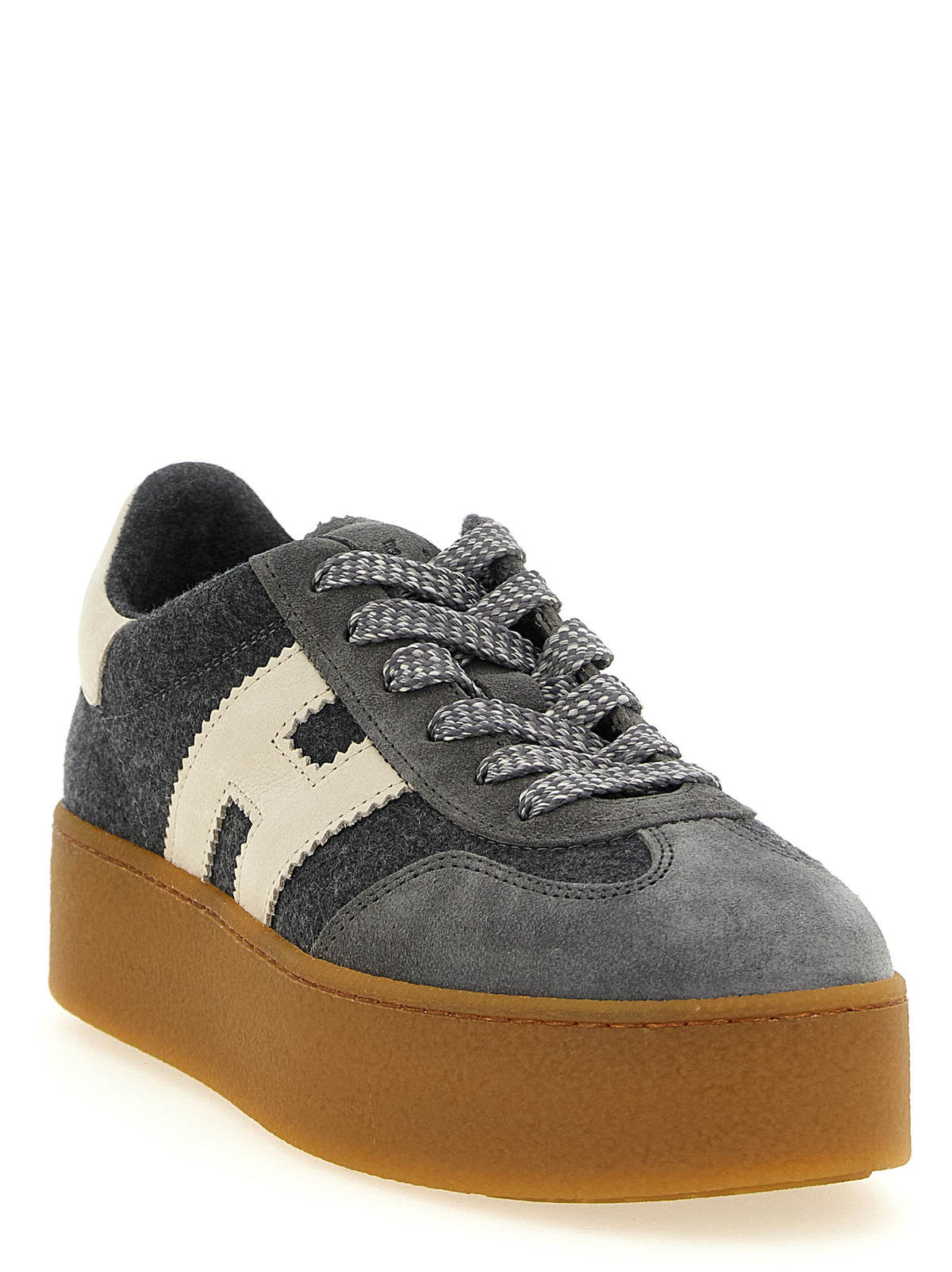 Sneakers by Hogan for women in suede nubuck calf leather & wool gray presents a on trend silhouette from the Women's Fashion Suede Nubuck Calf Leather & Wool Sneakers collection, showcasing a on trend fashion style for an elevated aesthetic.
