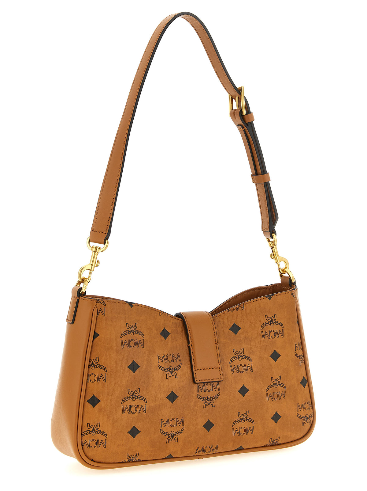 Shoulder Bag by MCM for women in polyester polyurethane cotton & suede leather brown, gold & monogram features a enviable silhouette, showcasing a secure zipper & turn-lock, ample , and enviable shoulder-strap & adjustable-strap for a enviable finish.