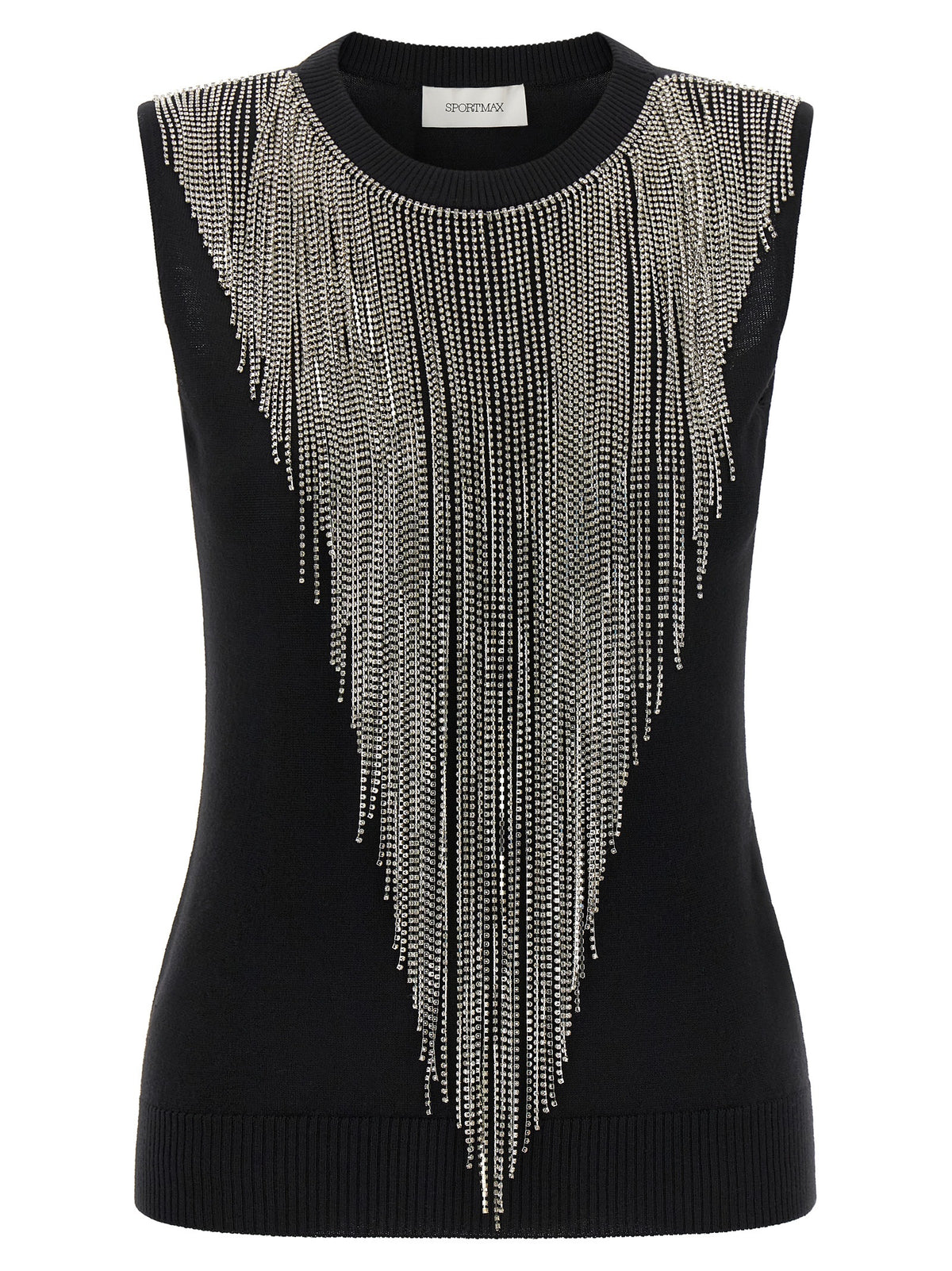 Tank Top by Sportmax for women in virgin wool & crystal black, patterned & signature showcases a perennial silhouette, artfully detailed with a sleeveless design and a perennial .