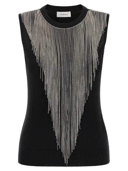 Tank Top by Sportmax for women in virgin wool & crystal black, patterned & signature showcases a perennial silhouette, artfully detailed with a sleeveless design and a perennial .