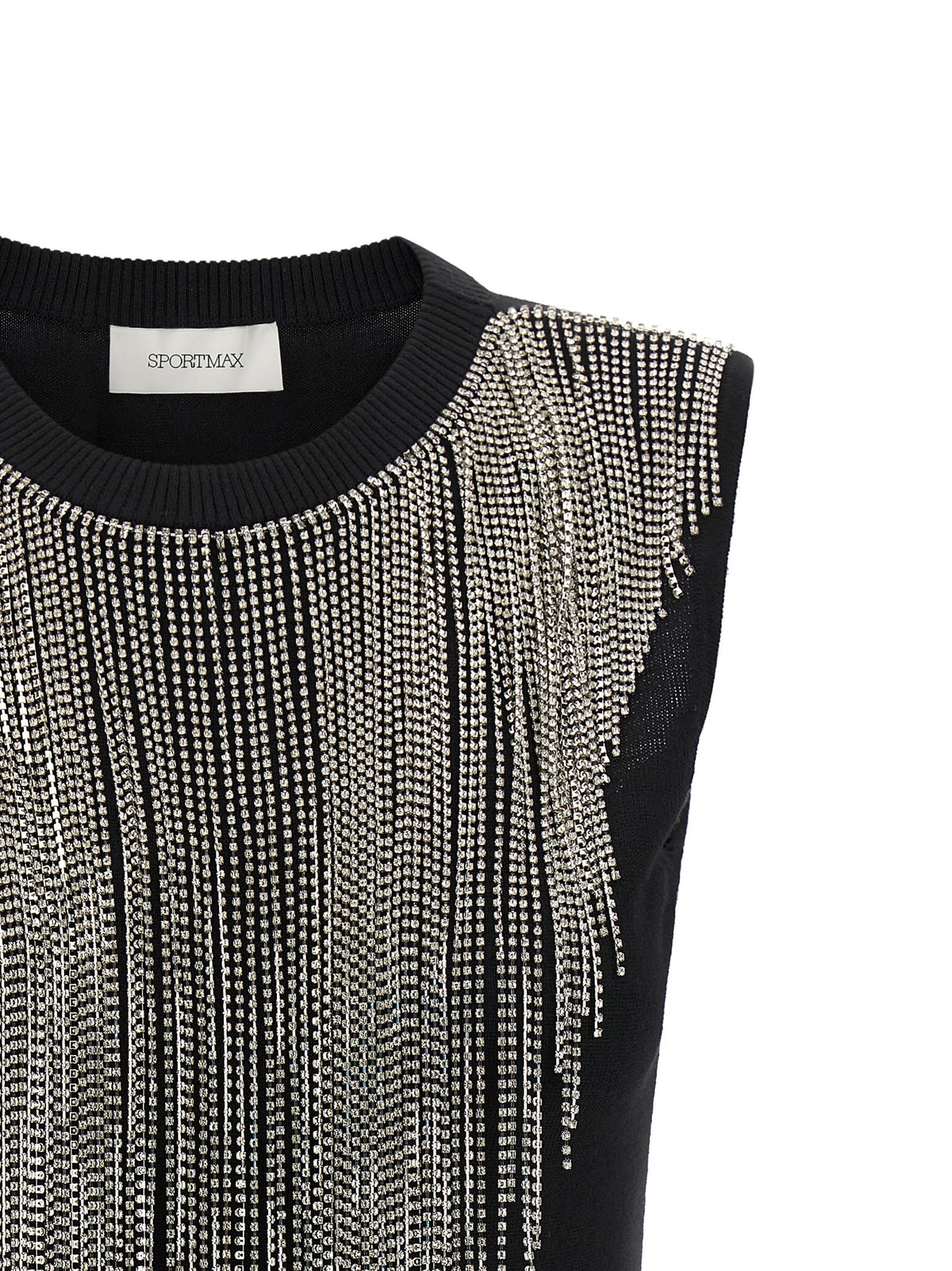 Tank Top by Sportmax for women in virgin wool & crystal black, patterned & signature showcases a sublime silhouette, with and details for a sublime finish.