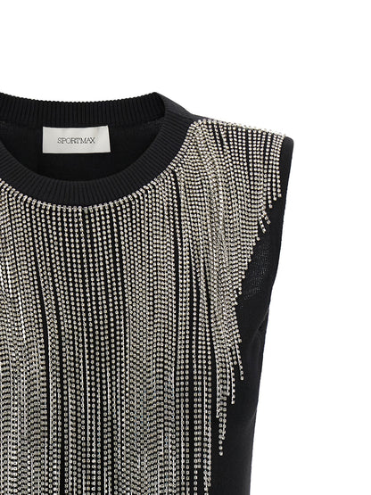Tank Top by Sportmax for women in virgin wool & crystal black, patterned & signature showcases a sublime silhouette, with and details for a sublime finish.
