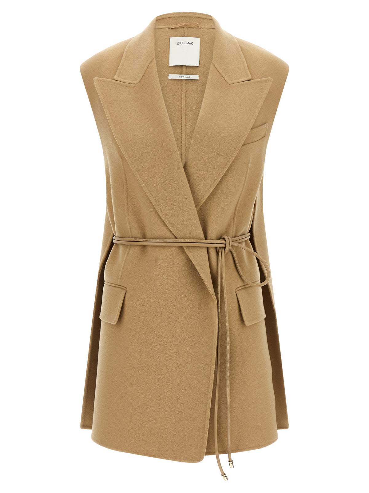 Blazer by Sportmax for women in virgin wool beige, camel & signature showcases a discerning silhouette, elegantly detailed with a sophisticated and premium for a truly discerning finish.