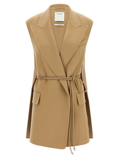 Blazer by Sportmax for women in virgin wool beige, camel & signature showcases a discerning silhouette, elegantly detailed with a sophisticated and premium for a truly discerning finish.